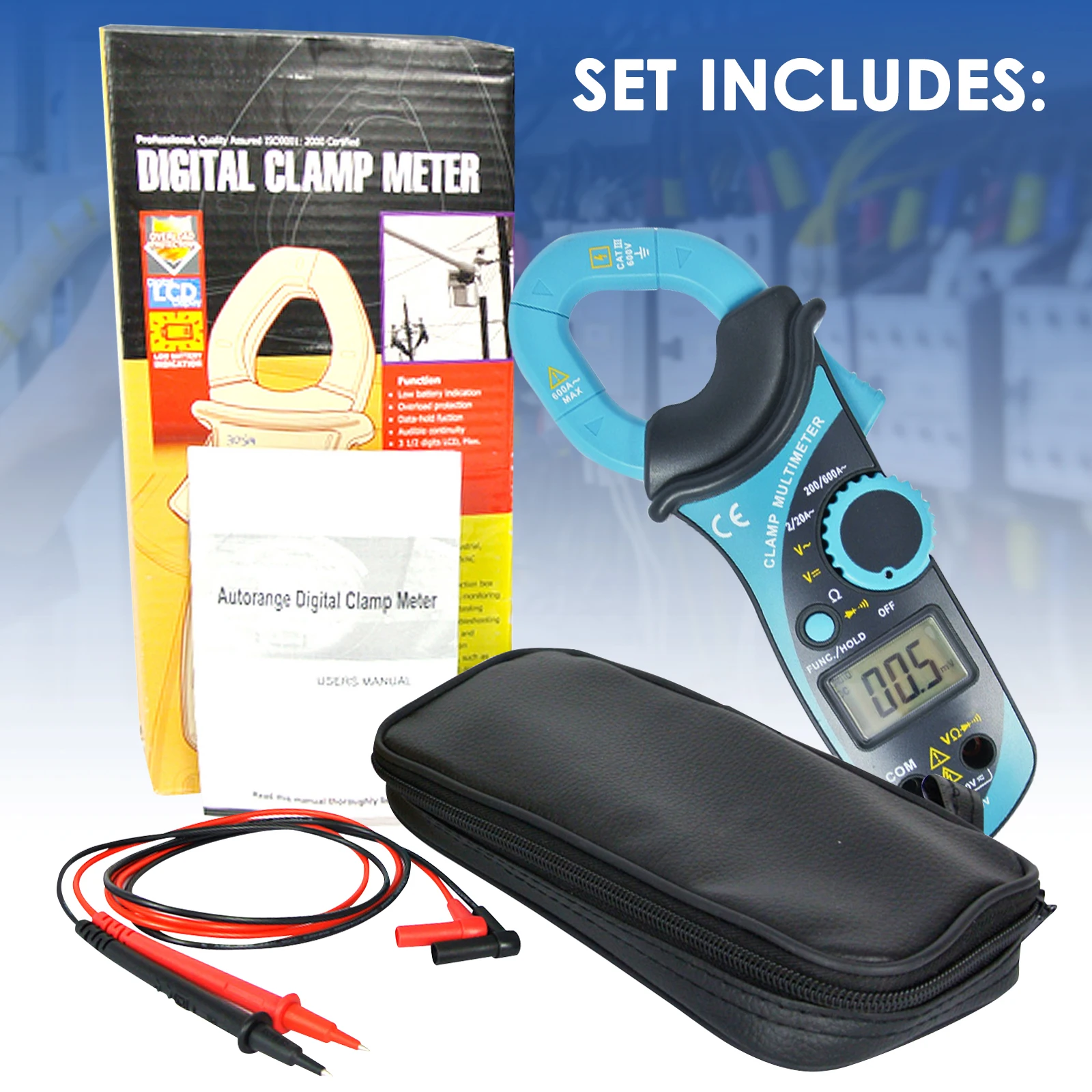 Digital Auto Range Clamp Meter Handheld Design DC AC Voltage AC Current Resistance Diode and Continuity Measurement