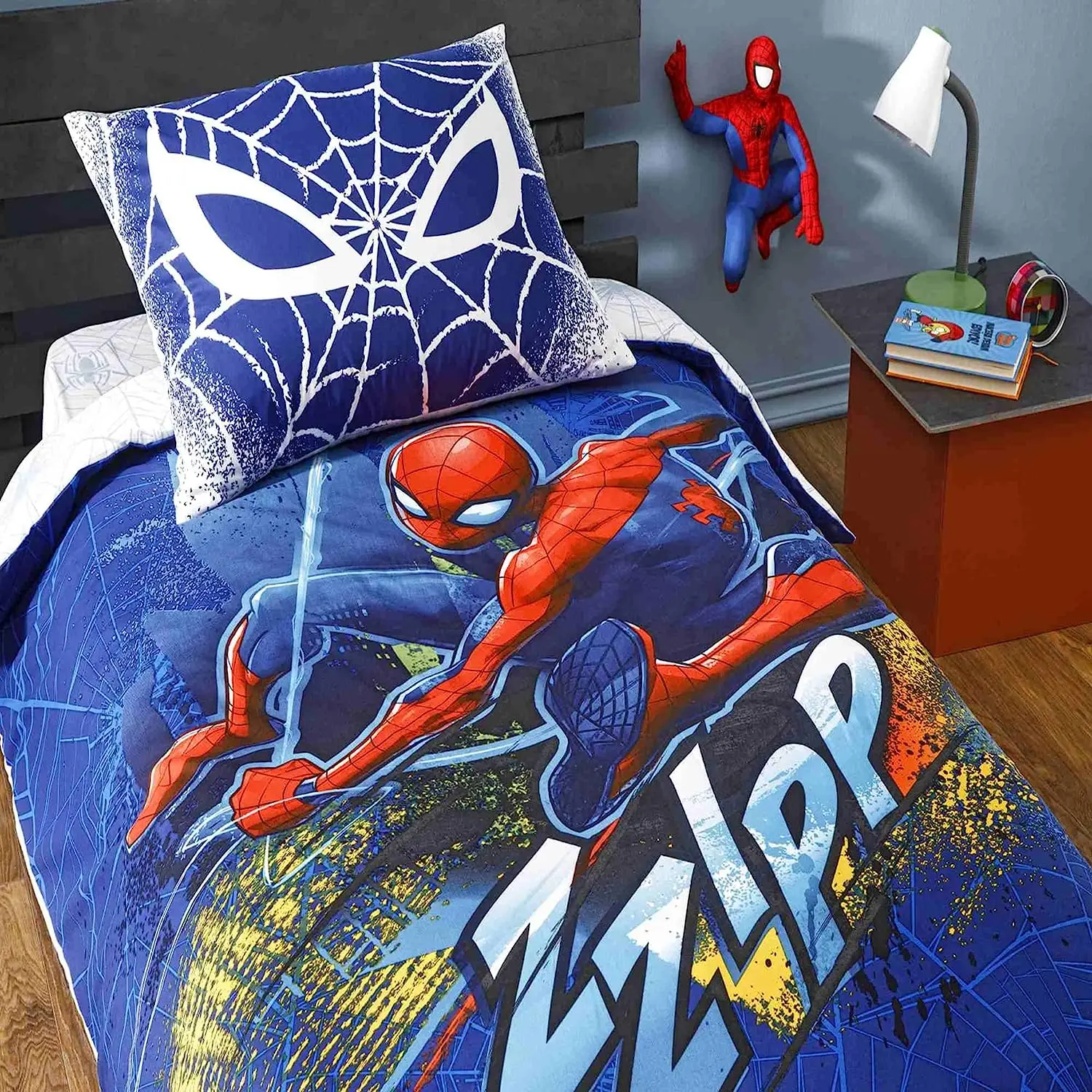 SIRMAK Spiderman Blue City Duvet Cover Set Multicolor Single 100% Cotton