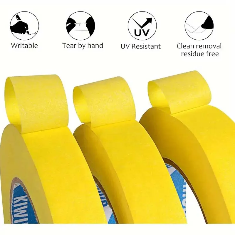 2pcs 13mm Yellow Masking Tape Adhesive Tape Textured Paper Car Paint Decoration Seamless Hand Tear Without Mark For Painting