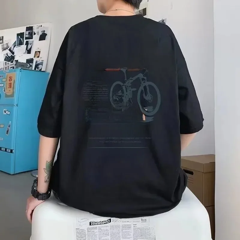 AliExpress NONE M-8XL Men Oversized Korean Fashion Loose American Vintage Bicycle Letter EKN Print Short Sleeve Versatile Trend Couple Outfit