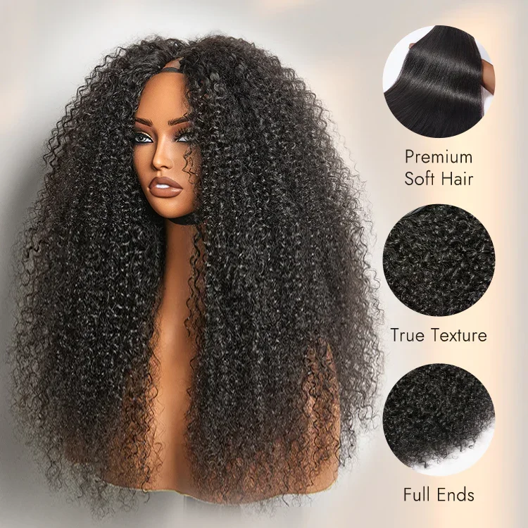 Upgraded V Part Wig Kinky Curly Wig Easy Install Brazilian 30Inch 300% Density Deep Wave No Leave Out Human Remy Hair