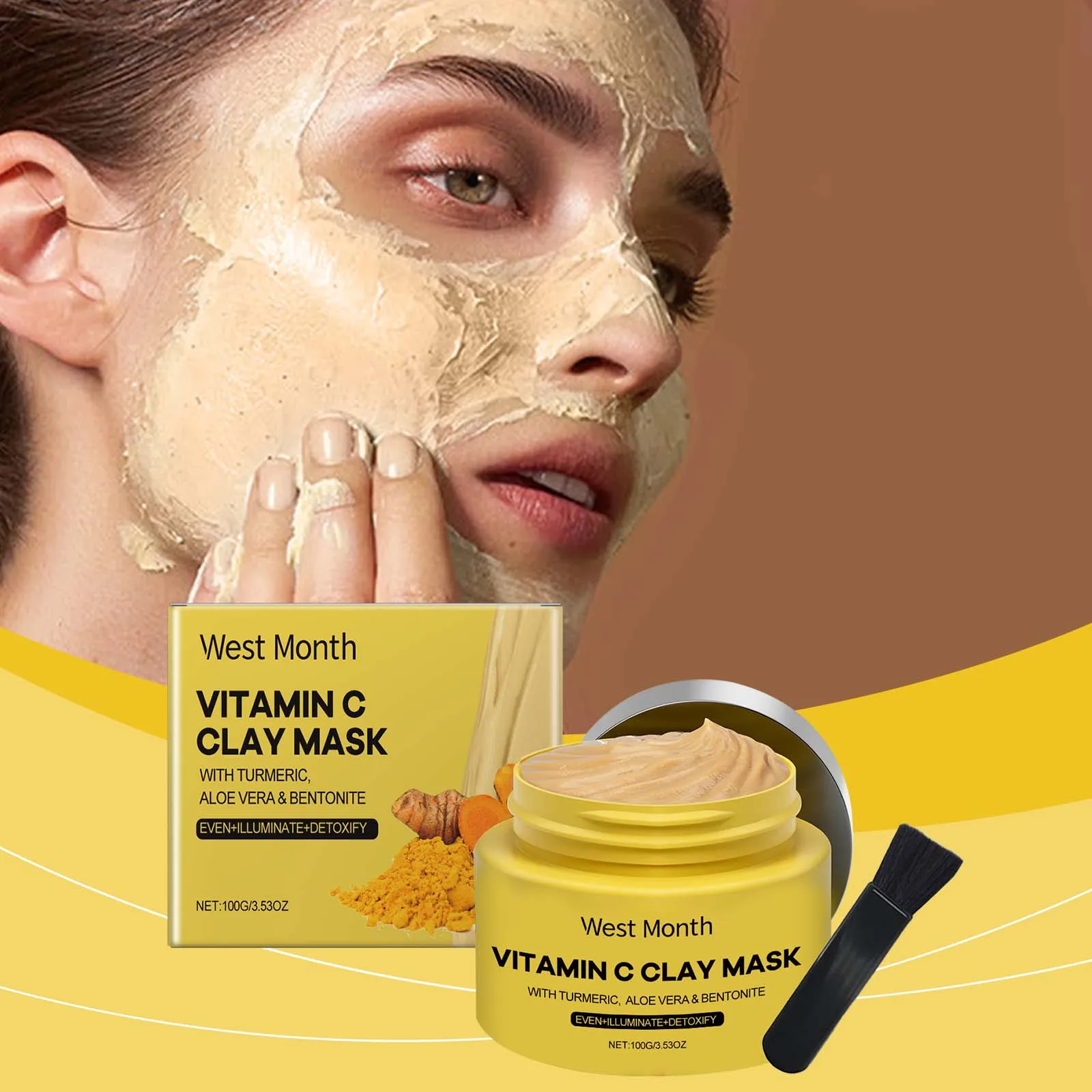 west-mes-100g-vitamina-c-mascara-de-argila-curcuma-esfoliante-facial-poros-limpos-nutrir-hidratante-cuidados-com-a-pele-encolher-poros-mascara-de-argila