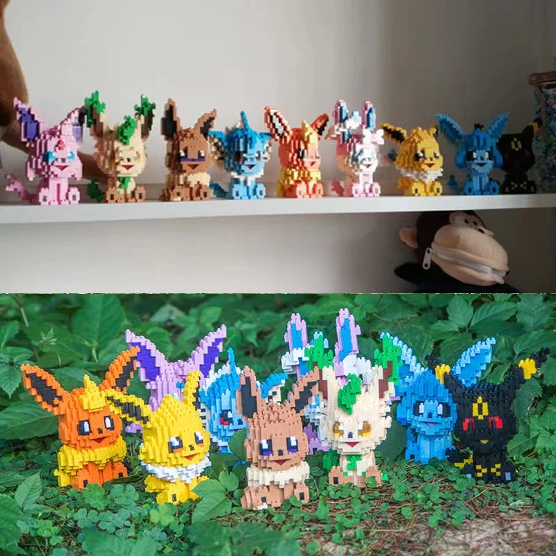 Micro-particle Building Blocks Pokemon Eevee Family Doll Mini Model Puzzle Assembly Toy Adult Decompression Game