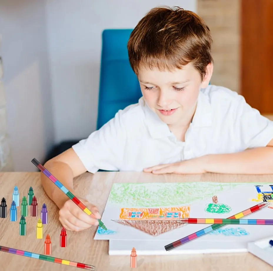 16Pcs Stacking Crayons Rainbow Buildable Crayons for Kids Party Favors 12 Colors