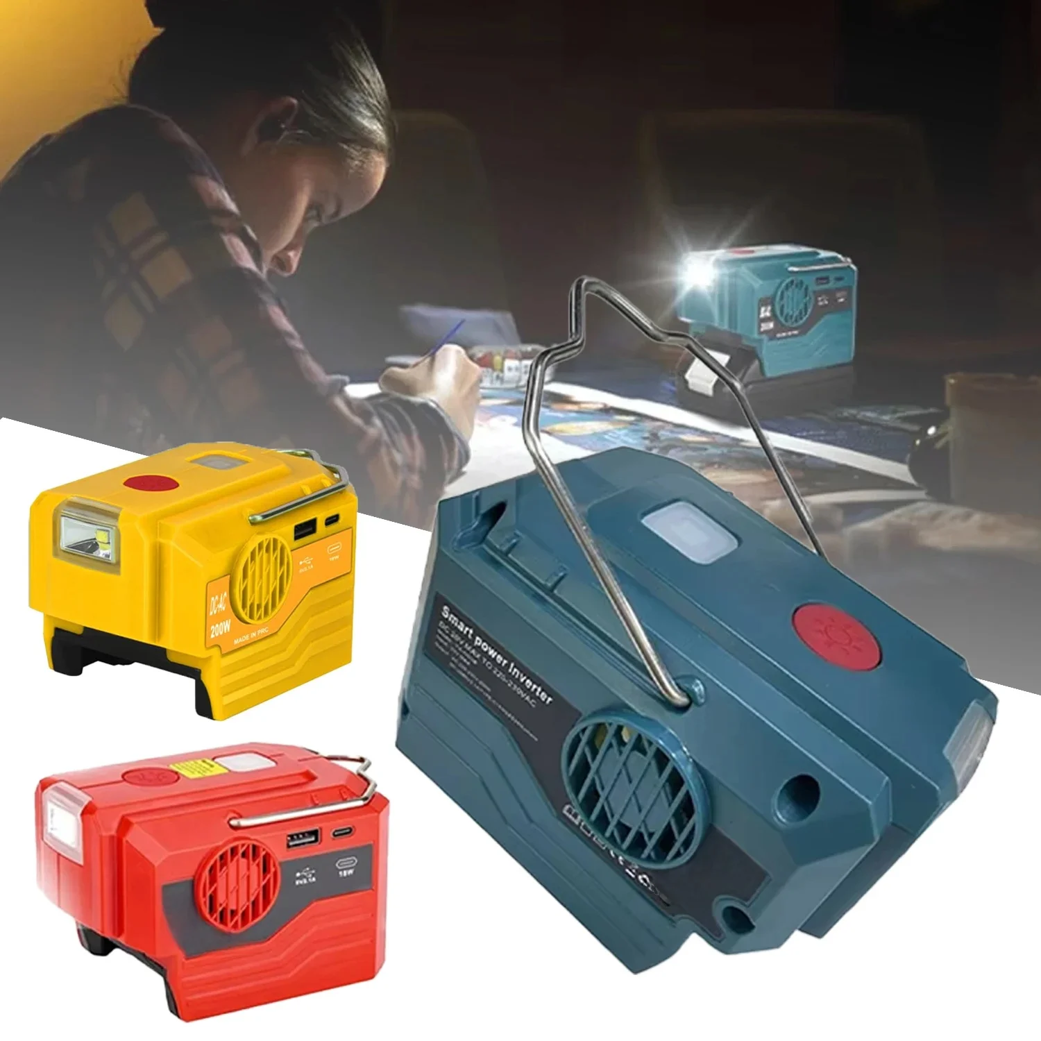Przetwornica napięcia do akumulatora Makita/Dewalt/Milwaukee/Bosch 18 V, przenośna elektrownia DC 18 V na AC 120 V/220 V z USB, typ C — zdjęcie produktu 7