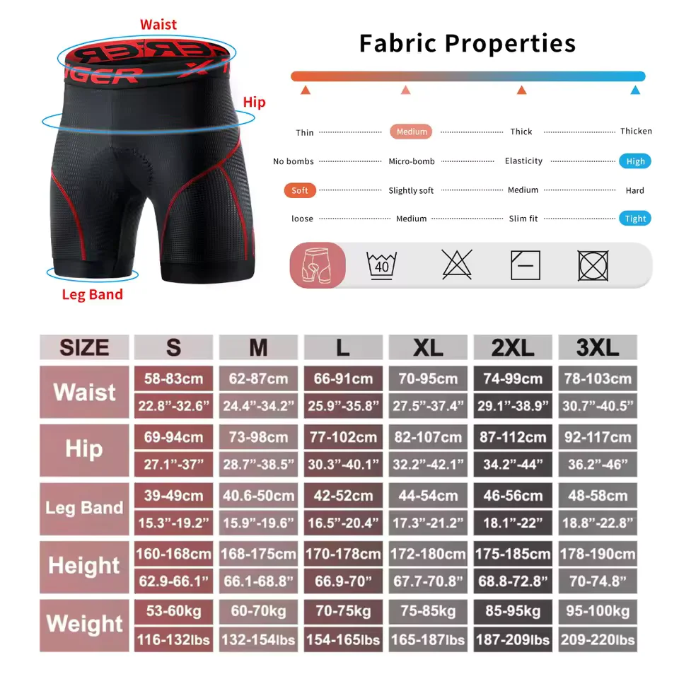 X-TIGER Men\'s Cycling Underwear Shorts 5D Padded Sports Riding Bike MTB Liner Shorts with Anti-Slip Leg Grips Bicycle Underwear
