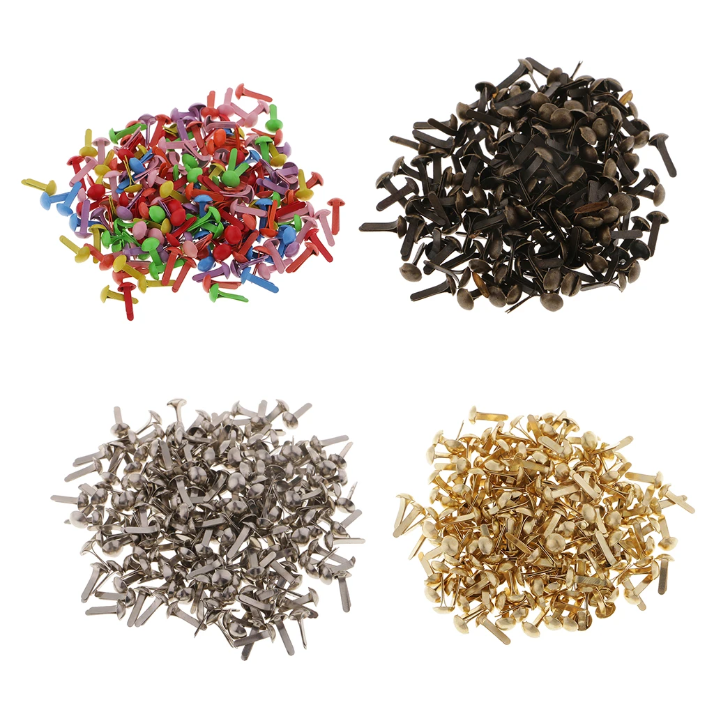 200 sztuk Mini okrągłe głowy 4.5mm metalowe ćwieki papieru łączniki Scrapbooking zdobienie dla dekoracja papierowa dzieci DIY Craft — zdjęcie 7