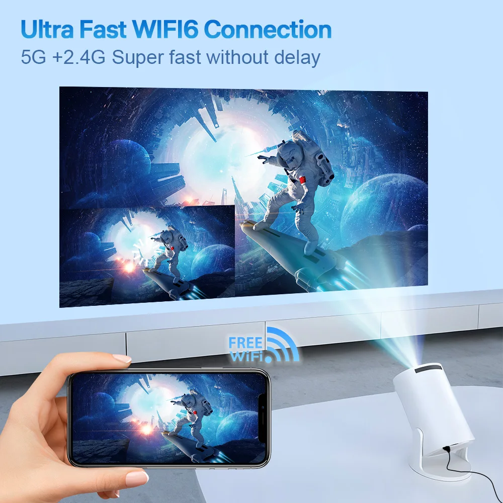 โปรเจคเตอร์ LnyCast รุ่น X1BQ ความละเอียด 4K ระบบปฏิบัติการ Android 11 ความสว่าง 8000 ลูเมนส์ รองรับ WiFi 6 คู่ บลูทูธ 5.4 สำหรับใช้งานกลางแจ้ง ความละเอียด 1080P และ 1280*720P ความสว่าง 290ANSI เหมาะสำหรับโฮมเธียเตอร์แบบพกพา