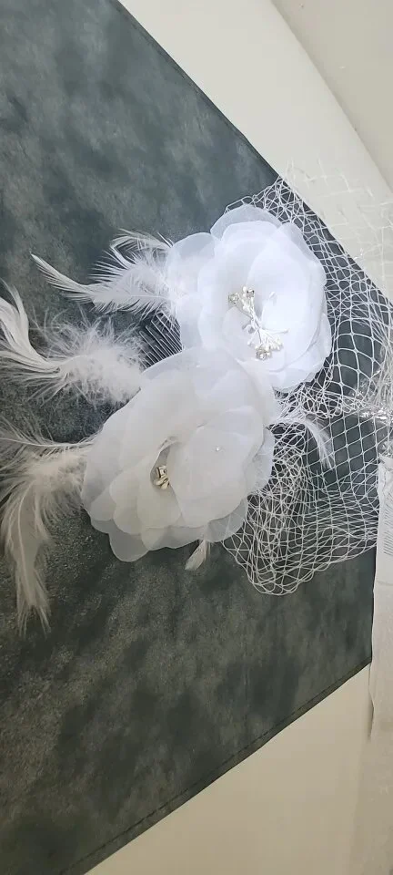 BirdeCage hat Wedding Veil Birdcage Veil Netting Face Short Feather Flower White Fascinator Bride Hats with Veil