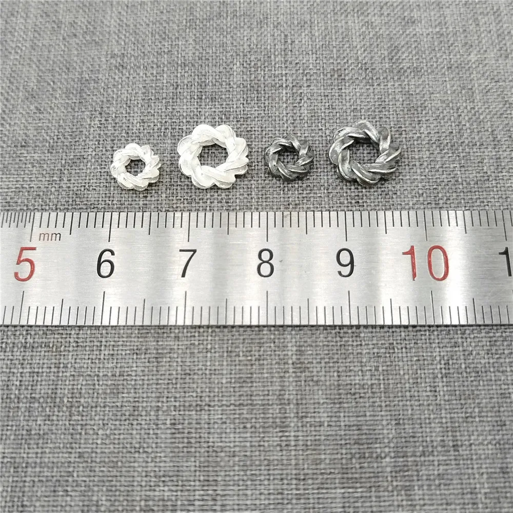 Sterling Silver Coiled Bead 2-Sided 925 Silver Twist Spacer 6.5mm 9.5mm for Necklace Bracelet