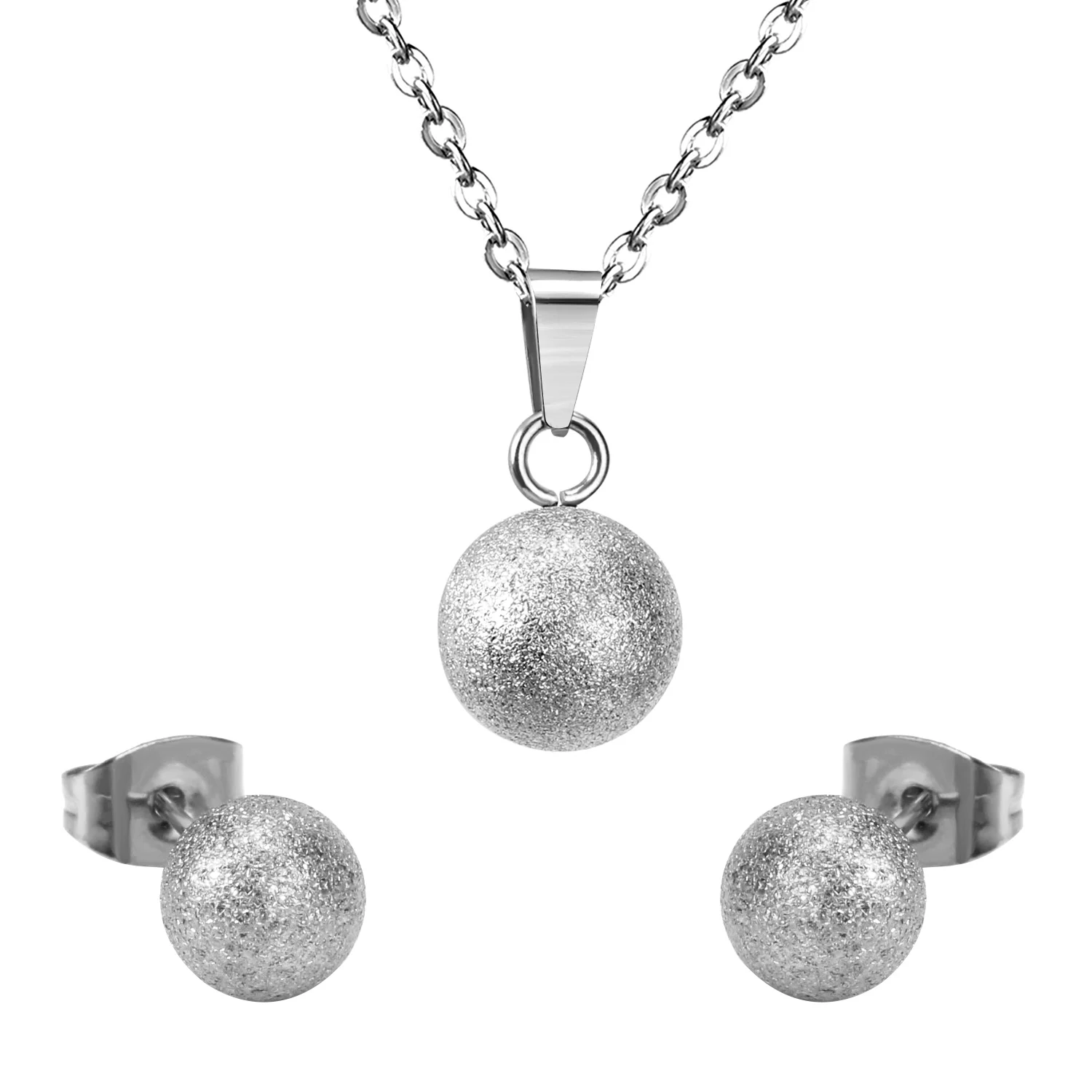 LUXUSTEEL Chokers Necklaces For Women Stainless Steel 2023 Scrub Gold Color Round Ball Pendant Necklace Earring Sets Brinco