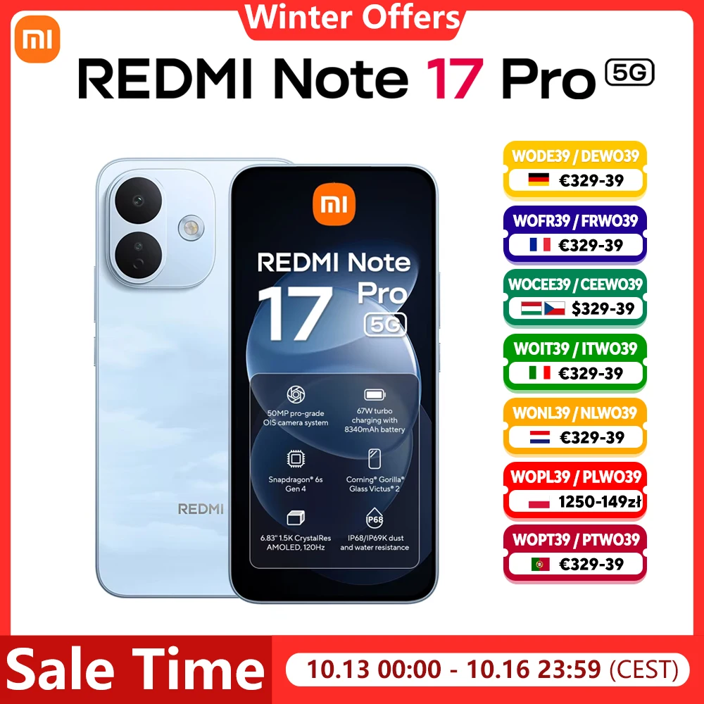 Xiaomi Redmi Note 17 Pro 5G 6,83'' Zoll 120Hz AMOLED Display, 8340mAh Akku, Snapdragon 6s Gen 4, 67W HyperCharge Schnellladen, 50MP OIS Kamera, IP68 wasserdicht, Smartphone, Dual SIM