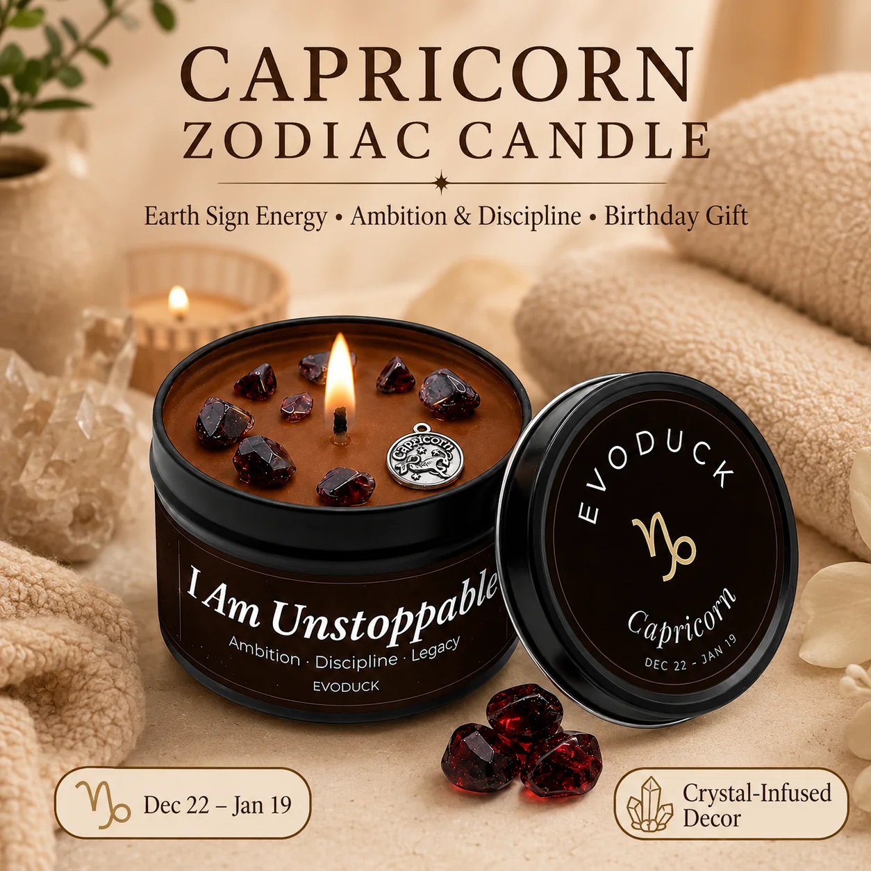 Capricorn Zodiac Scented Candle, Tobacco Oud, Constellation Aromatherapy Candle in Tin, Home Fragrance Decor Birthday Gift, 3oz