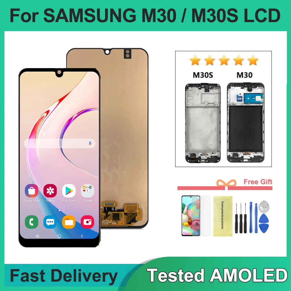 

AMOLED M30S LCD Display Replacement for Samsung M30 M305F / M30S M307 SM-M307F Digitizer Touch Screen Frame