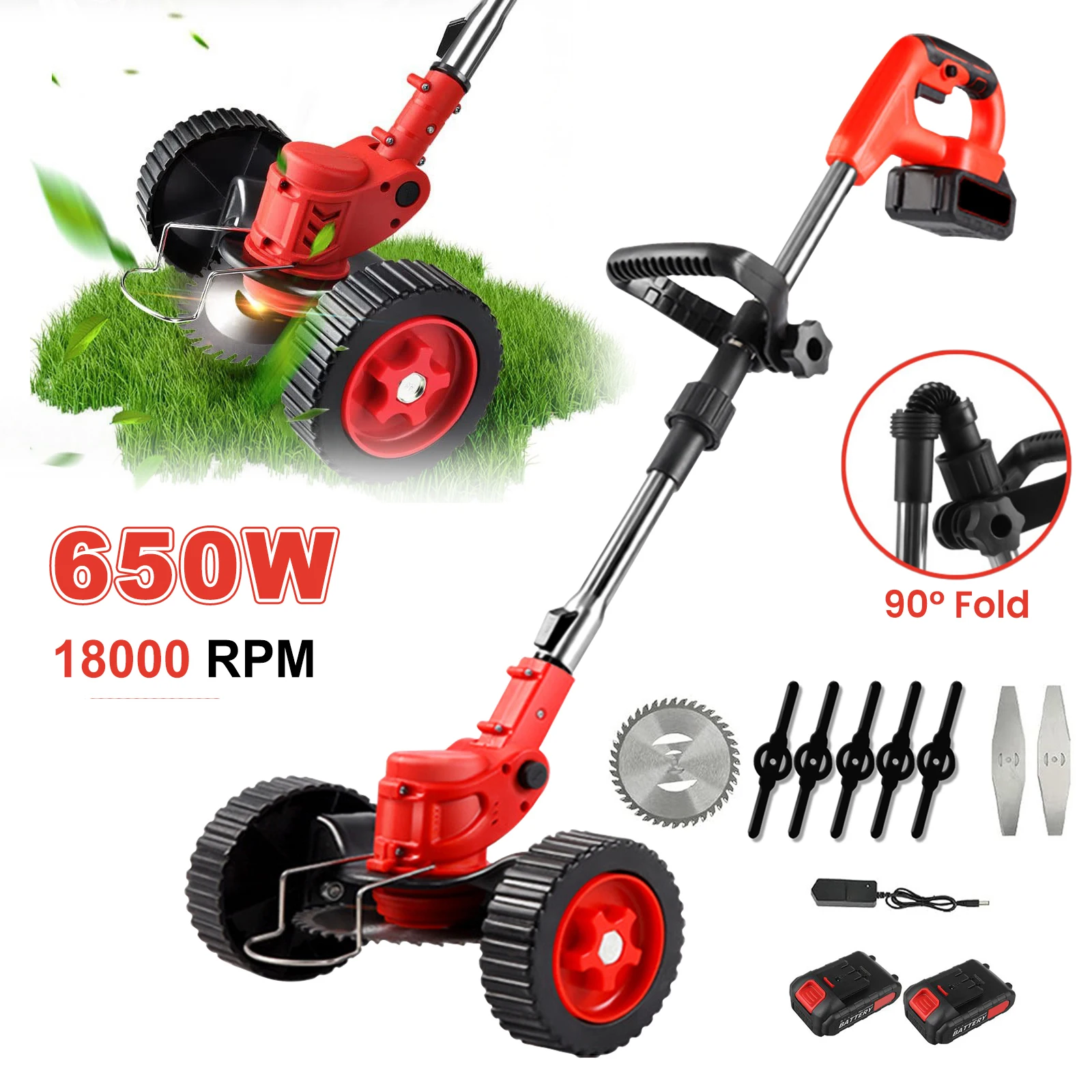 Tondeuse à Gazon éLectrique Puissante, Sans Fil, Portative, Coupe-Herbe De Jardin, Longueur RéGlable, Avec 2 Batteries Pour Batterie Makita-image