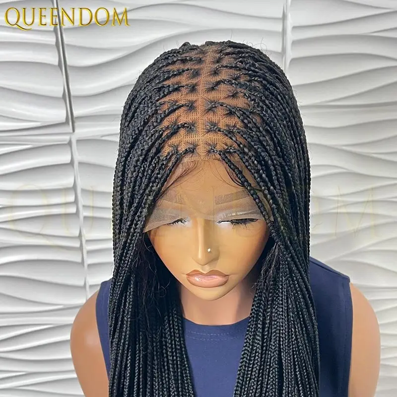 الاصطناعية صندوق طويل شعر مستعار مضفر كامل الدانتيل شعر مستعار أمامي للنساء السود Cornrows صندوق الضفائر المخلوطة الدانتيل الجبهة تجديل شعر مستعار