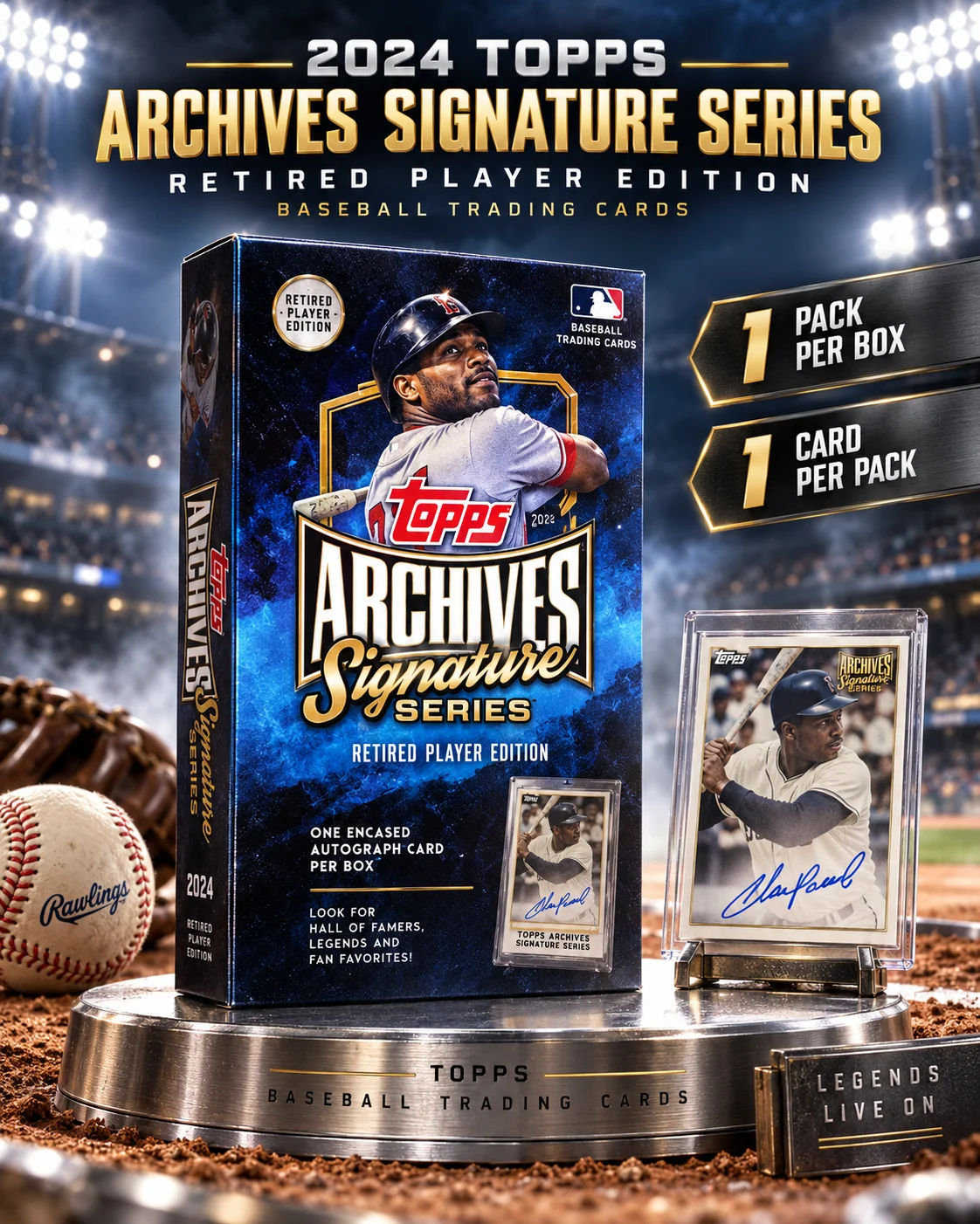 2024 Topps Archives Signature Series Retired Player Edition Baseball Box, 1 Pack Per Box, 1 Card Per Pack, Autographed Baseball Cards for Retired Player Collectors and Premium Hobby Card Fans
