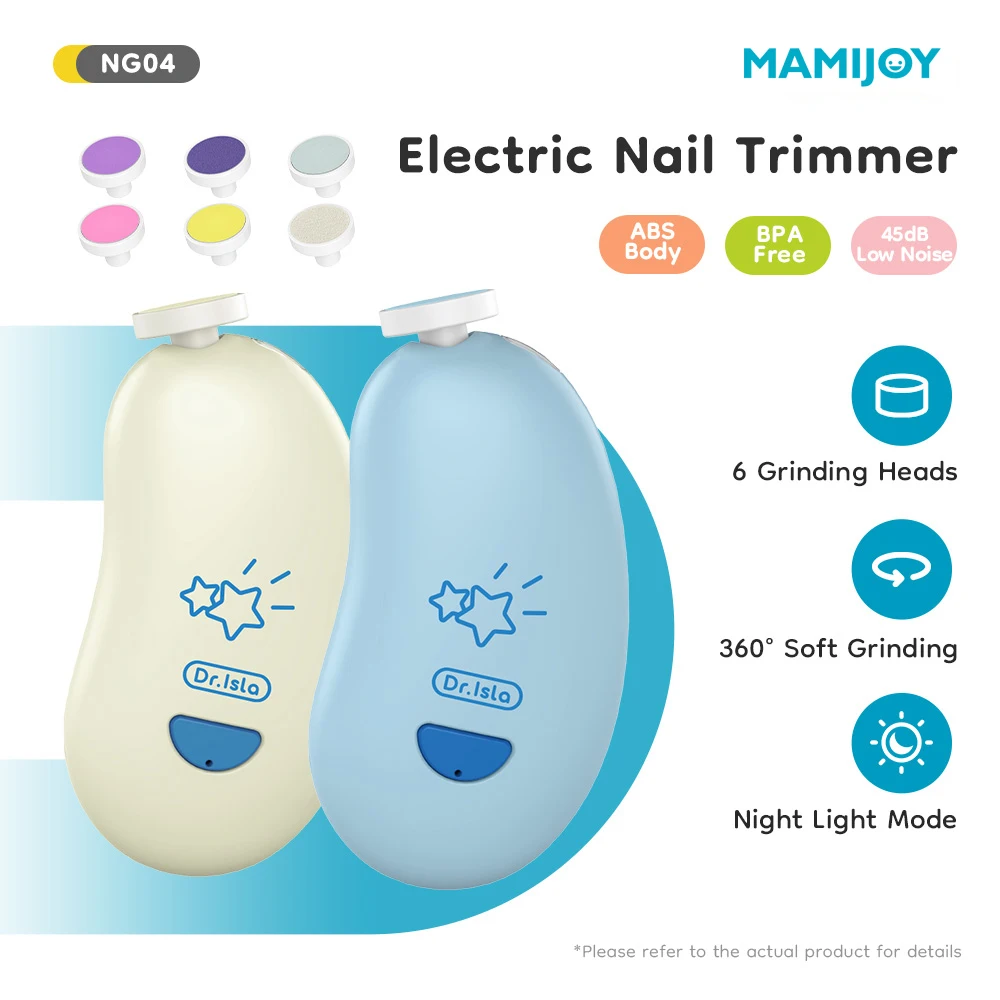 MAMIJOY Recortador eléctrico de uñas para bebés 360 ° Molienda suave con luz nocturna tipo C carga 45dB cortaúñas para recién nacidos de bajo ruido NG04