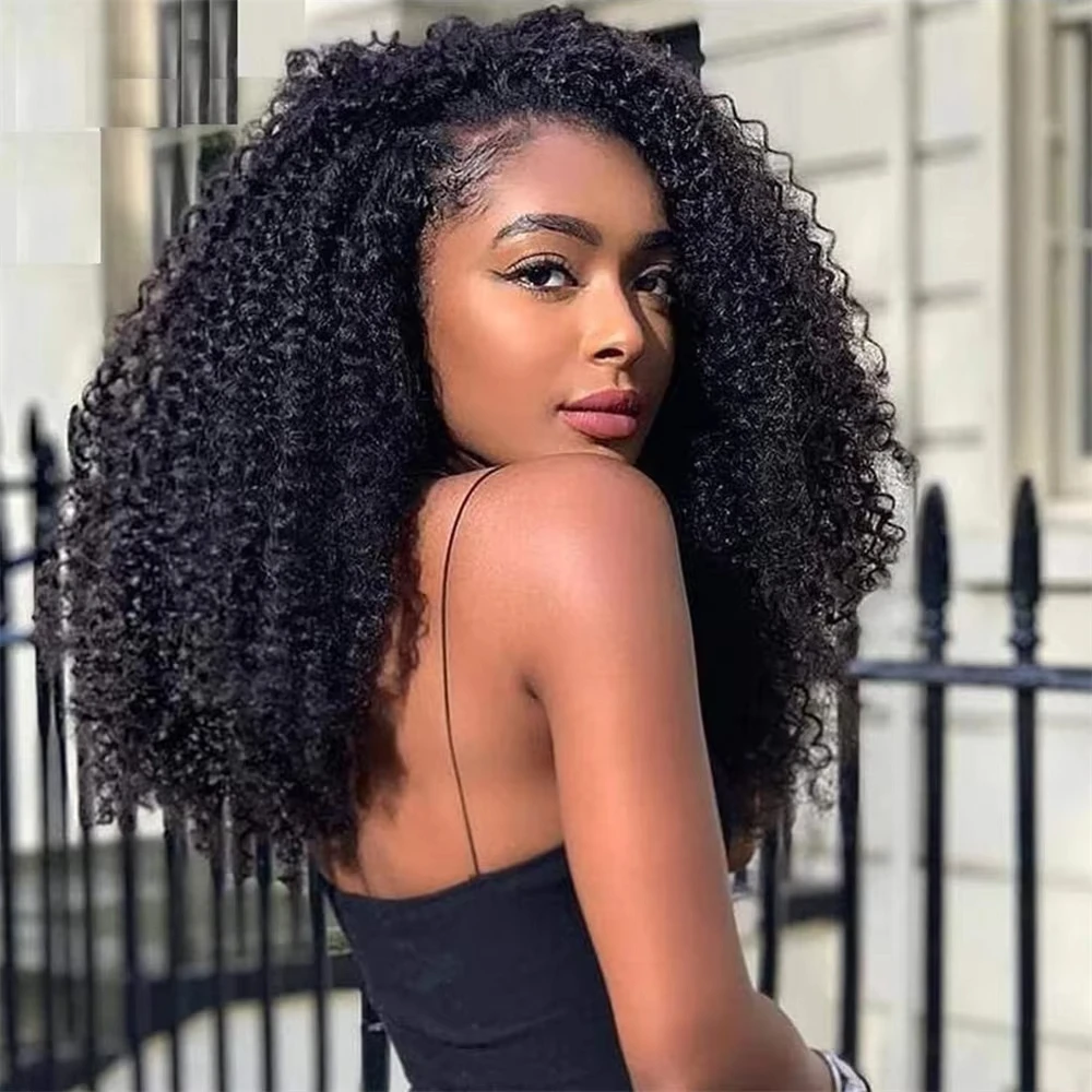 

Kinky Curly V Part Wig Human Hair No Leave Out No Glue Бразильский глубокий вьющийся парик с V-образной частью человеческих волос для женщин 180% Плотность