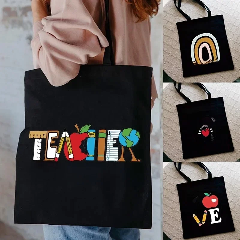 Nauczyciel miłość inspiruje kobiety torba na zakupy na zakupy składana torba z grubej bawełny wielokrotnego użytku najlepszy prezent płócienna torba na ramię torebki damskie — zdjęcie 2