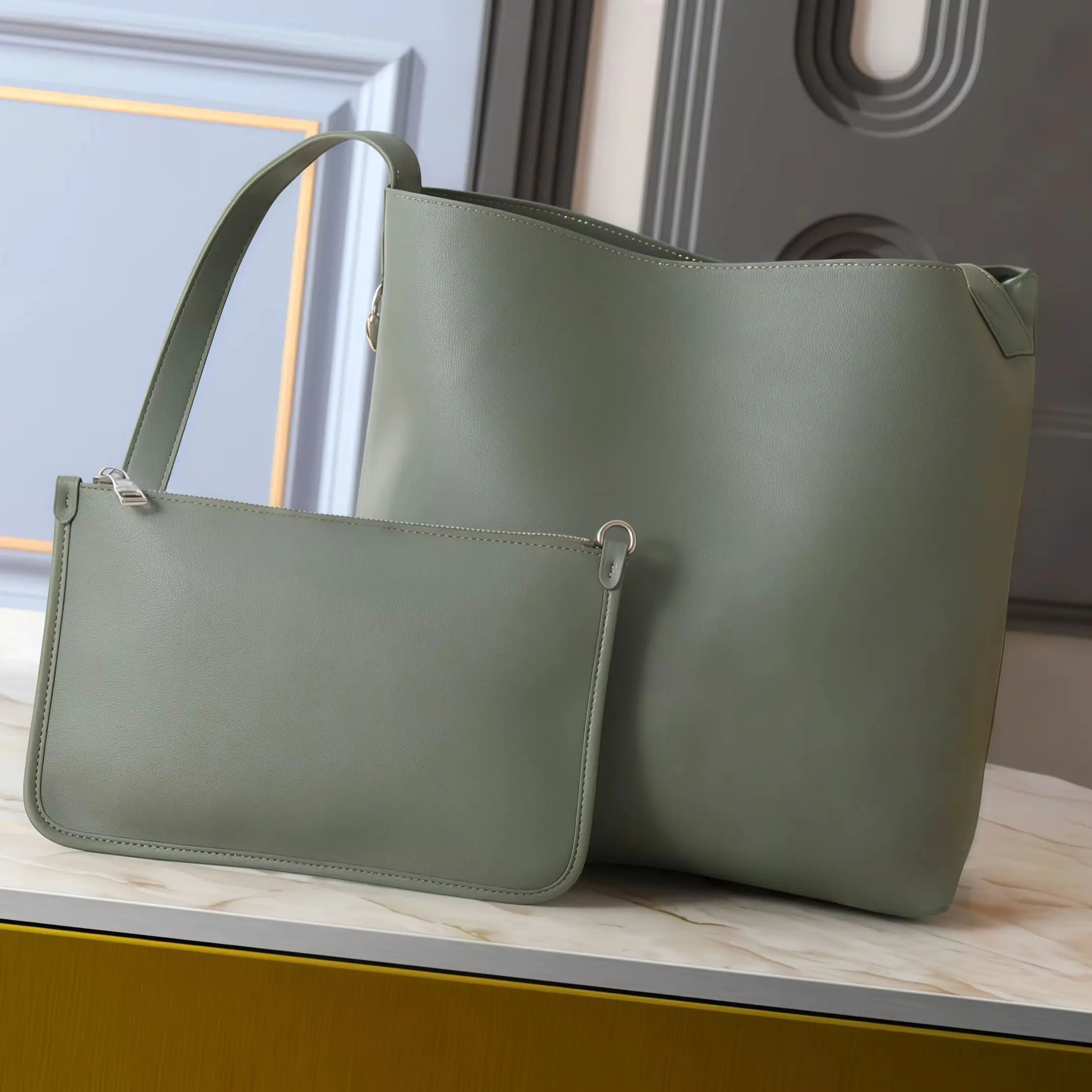 2025 Novo estilo bolsa com carteira bolsa de ombro extra grande capacidade couro de grão liso camurça removível 30 x 33 x 15,5 cm