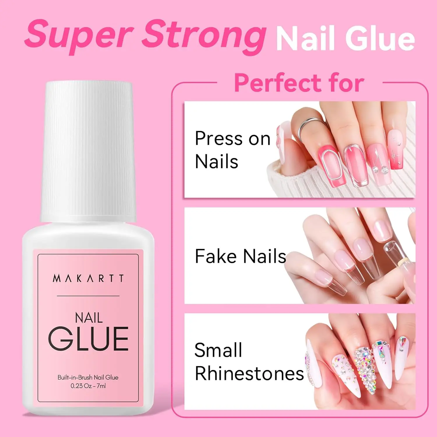 Nail Glue and Remover Kit Brush On Nail Glue 7ml with 30ml Remover Orange Sticks for Press On Nails False Nail Tips DIY Manicure