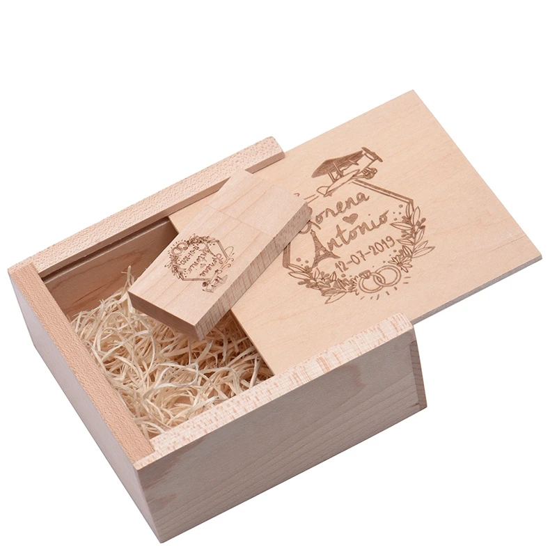 مستطيلة هدية الزفاف صندوق محرك فلاش USB 128 جيجابايت شعار مجاني التصوير القيقب القلم محركات 64 جيجابايت ذاكرة عصا 32 جيجابايت U القرص 16 جيجابايت