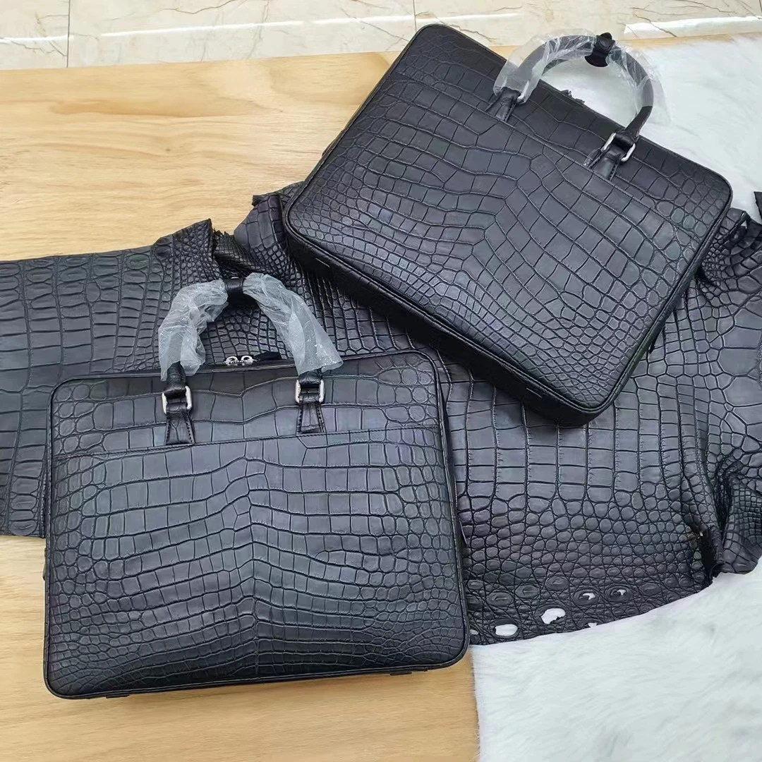 2023 new top quality genuine real crocodile skin men briefcase bag light blue color alligator leather official men business bag