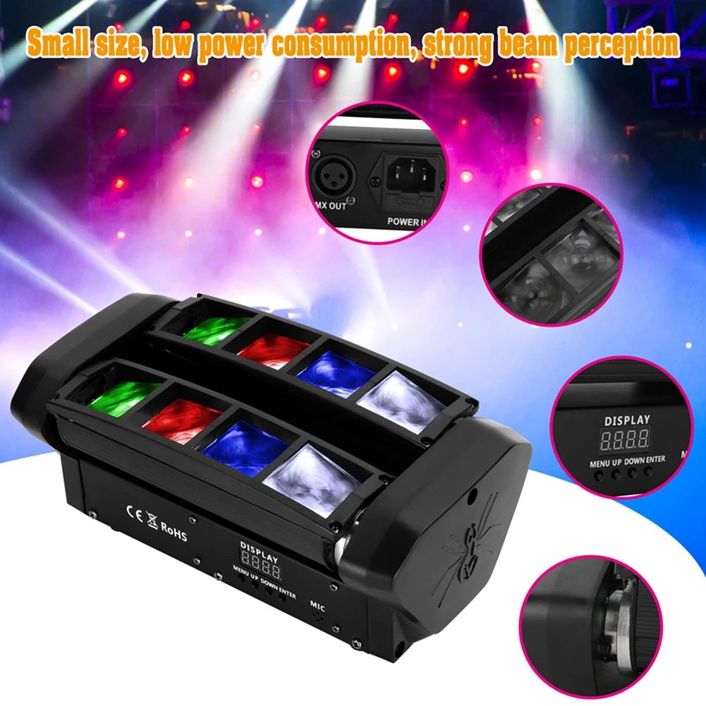 48W Mini Spider Light 8x3W RGBW LED Stage Beam Moving Head Lamp for DJ Disco Party Nightclub Bar Effect Stage Light DMX512