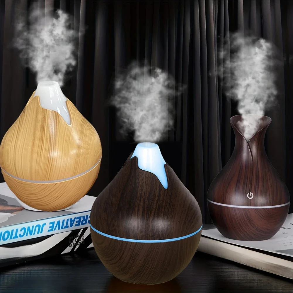 350ML USB dyfuzor olejków zapachowych drewniany elektryczny nawilżacz ultradźwiękowy nawilżacz powietrza mini aromaterapia LED light mist maker dla domu — zdjęcie 2