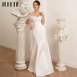 Jeheth Vintage schulter freie Meerjungfrau Brautkleid Frauen Satin einfache geraffte Brautkleider elegante Schleife rücken freie Vestidos de Novia Vintage Off Schulter Meerjungfrau Brautkleid Frauen Satin Einfache Rüsc