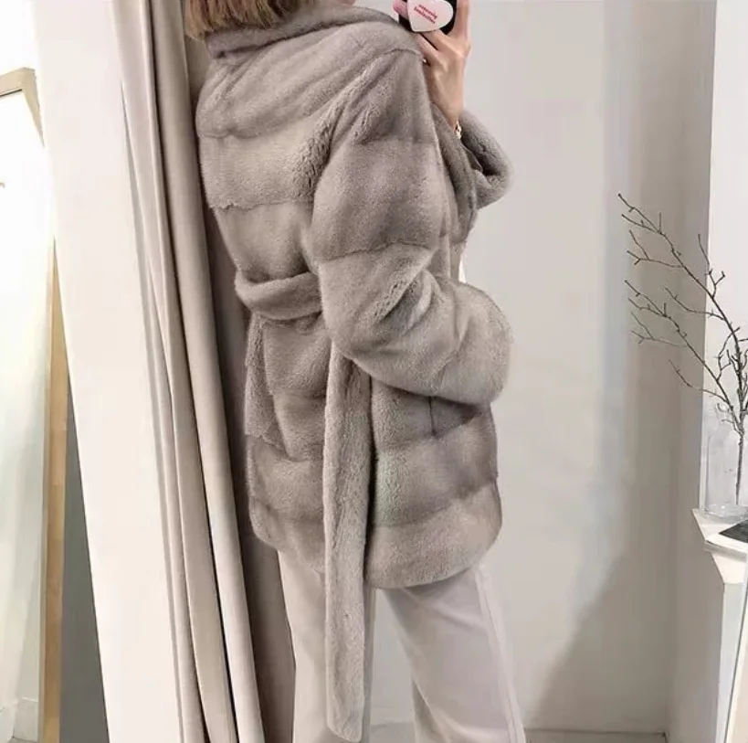 Extravagante Rani Mink Fur Coat para Mulheres, Casacos de Pele Natural, Feminino Quente Grosso Longo Jaquetas de Couro Genuíno, Casaco destacável para senhoras