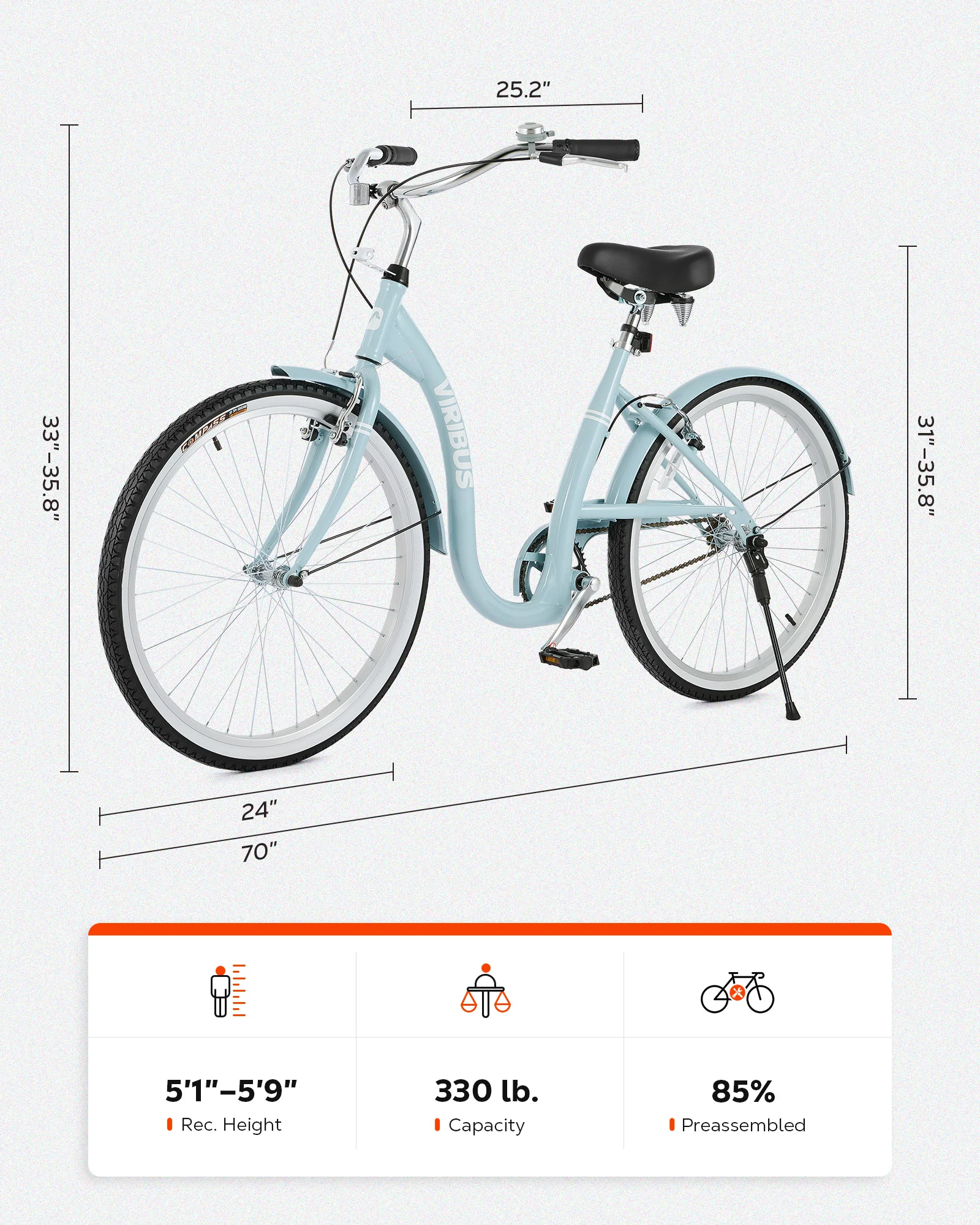 VIRIBUS خطوة من خلال النساء دراجة الكبار دراجة كروزر الشاطئ للنساء الرجال 24 "26'' #6