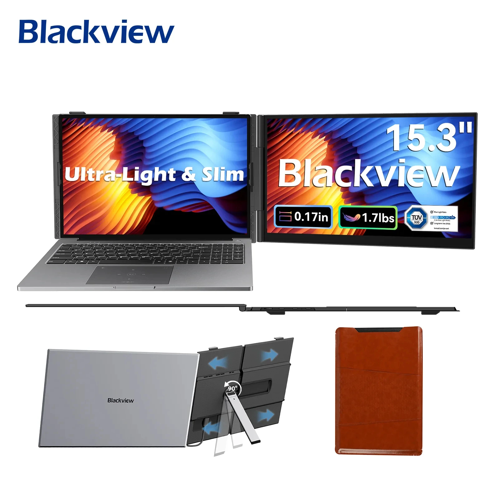 Blackview DCM8 15,3-Zoll Tragbarer Monitor, 1920*1200 1200P 16:10 IPS, 60Hz Dreifach-Laptop-Bildschirmerweiterung, HDR, Blaulichtfilter, 100W Rückwärtsladung, Plug & Play Externer Bildschirm,