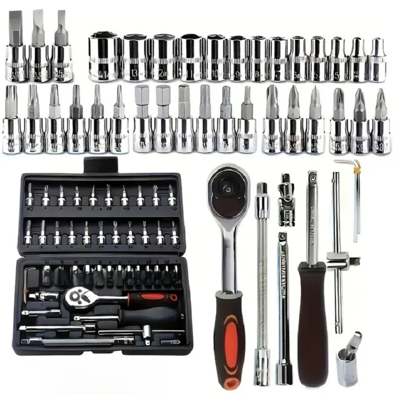 AliExpress GerTong 46PCS Ratchet Wrench Tool Set 1/4 Metric Socket Wrench Household Manual Repair Tools for Bike Repair