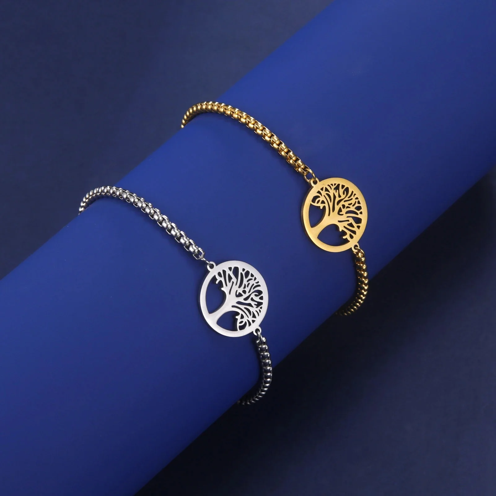 Bransoletka dla mężczyzn Kobiety Bransoletki ze stali nierdzewnej Hollow Life Tree Pendant Klasyczna moda Biżuteria Prezenty ślubne — zdjęcie 2