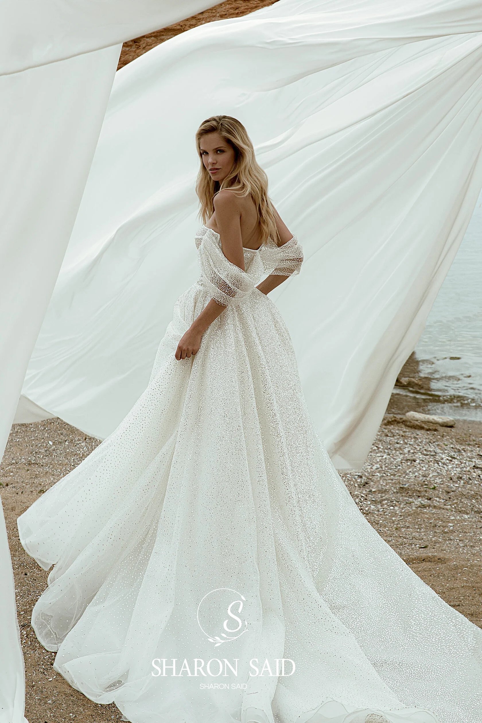 Sharon disse glamourosa brilhante querida vestido de casamento 2025 luxo a linha fora do ombro princesa vestidos de noiva sw487 personalizado