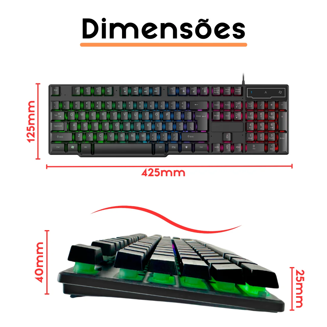لوحة مفاتيح Semi Mecanico LED RGB Gamer ، RGB ، USB ، PC ، PS4 ، Xbox