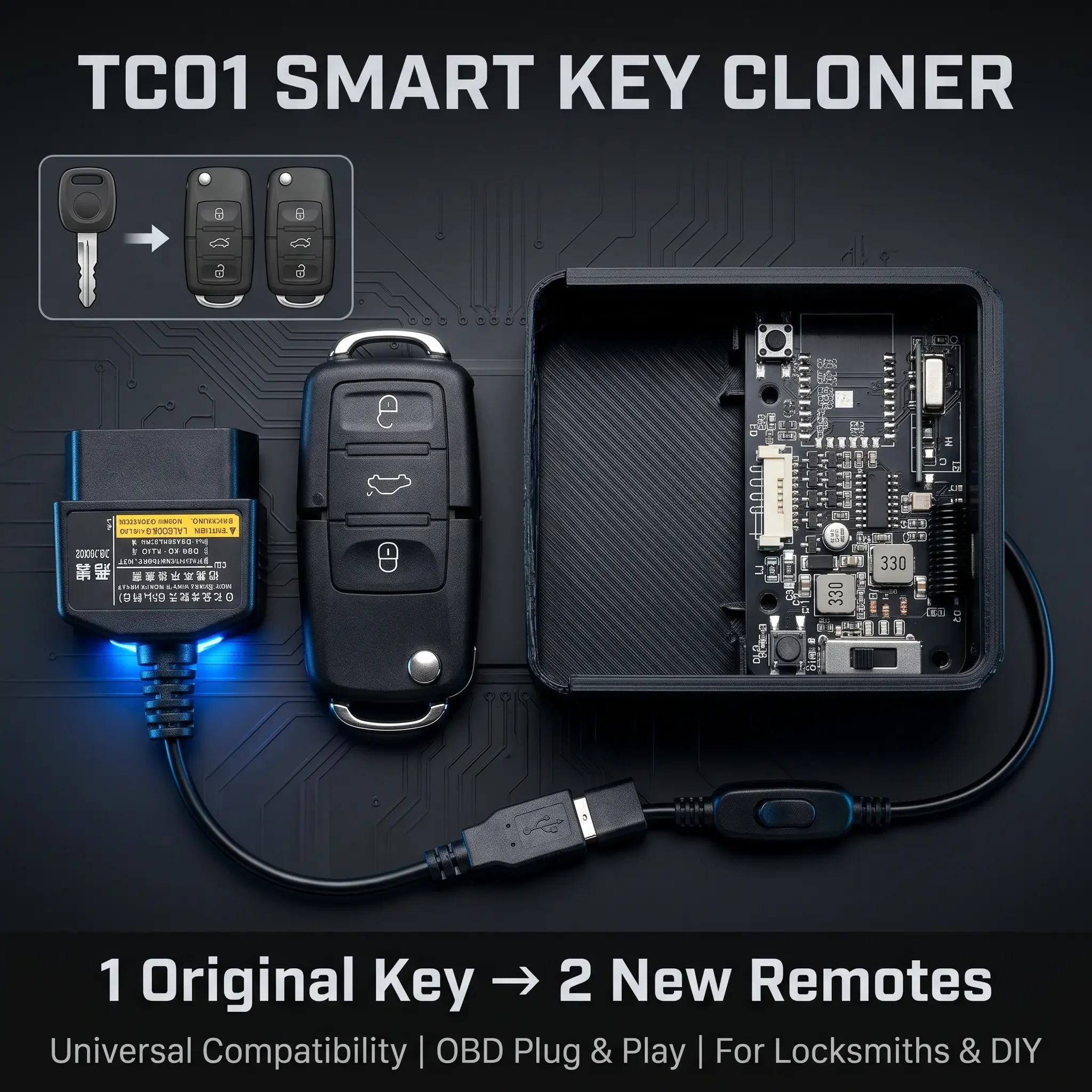 Car Key Universal Adapter Box OBD Plug  KEYDIY Remote Control Duplicator 433.92MHz Code Grabber Clone Gate Key Fob Command Hand