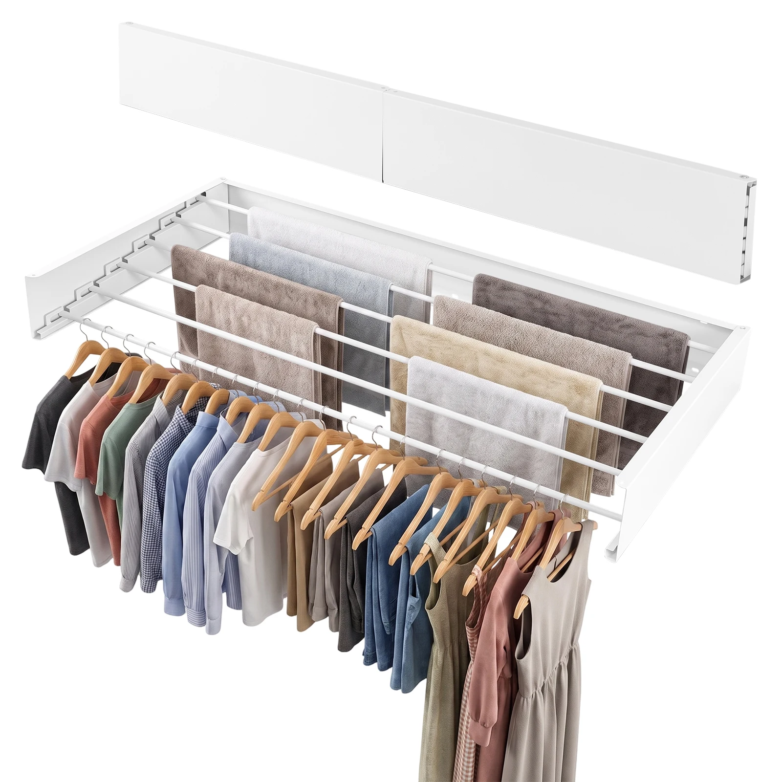 Wandmontierter klappbarer Wäscheständer, 100 cm ausziehbarer Metall-Wäscheständer, platzsparender versteckter Handtuchhalter für Badezimmer, Balkon, Waschküche