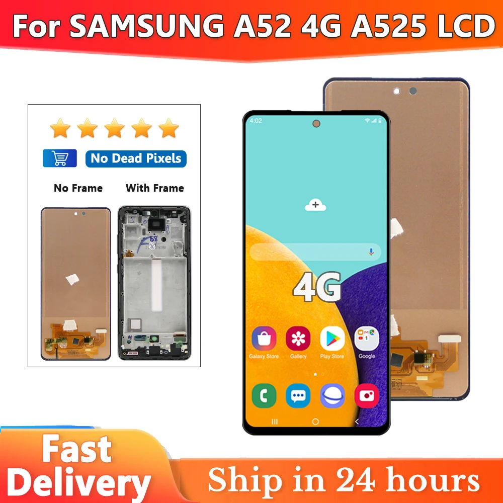 AMOLED For Samsung A52 4G LCD A525M A525F/DS Display Touch Screen Digitizer Assembly For samsung a525 Screen With Frame