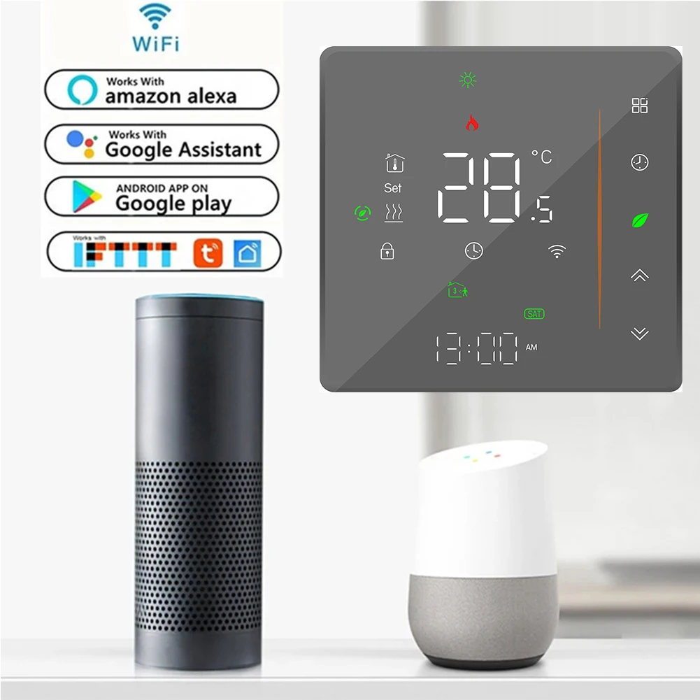 Qiumi Smart WiFi Color Thermostat for Water / Floor Heating Electric / Gas Boiler Works with Alexa Google Home 95~245VAC