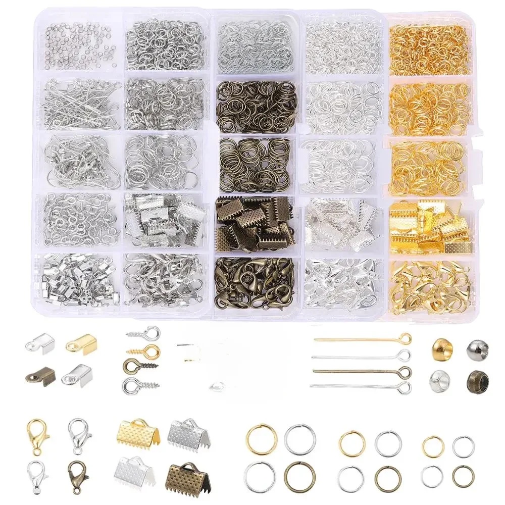 10 siatek w pudełku DIY biżuteria podstawowe akcesoria zapięcie karabińczykowe otwarte pierścienie skokowe zestaw materiałów do wyrobu biżuterii — zdjęcie 2