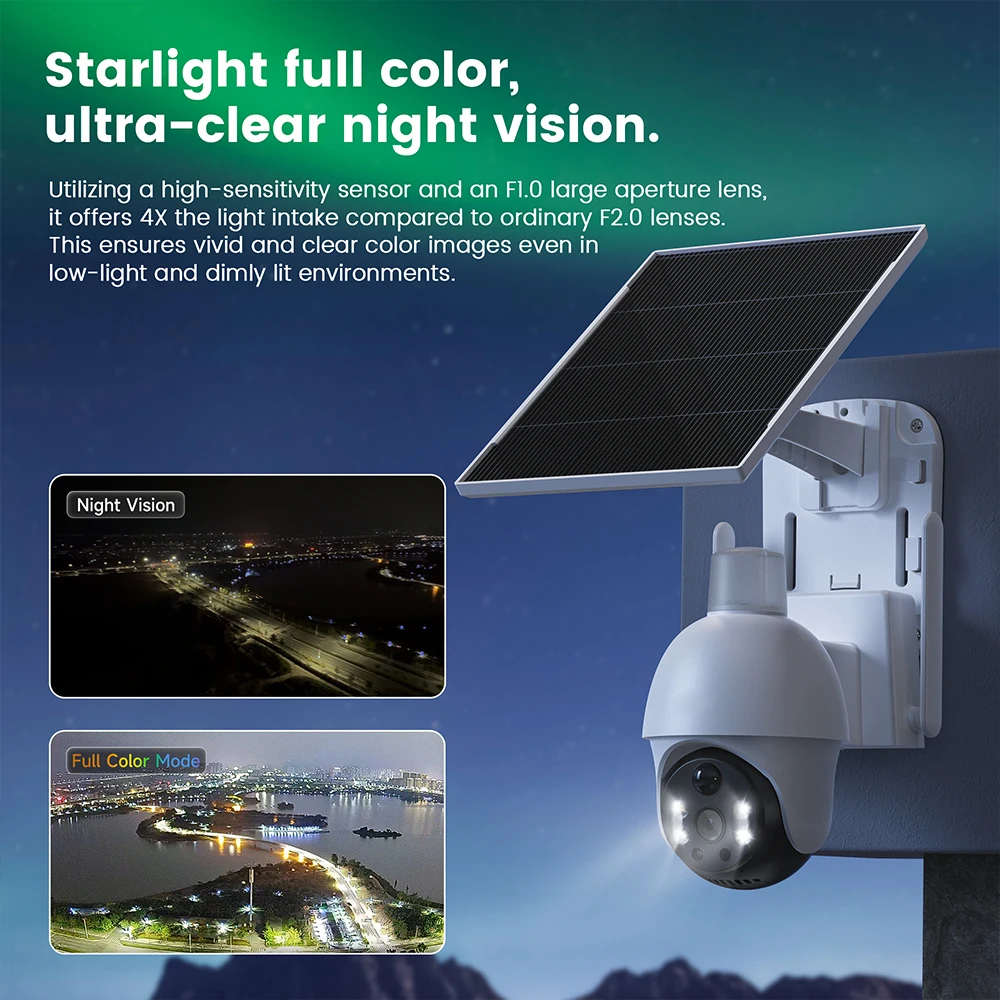 XIAOVV 4G Sim 6MP 태양광 야외 카메라 PTZ 감시 야외 방수 보안 카메라 컬러 야간 투시 스마트 홈