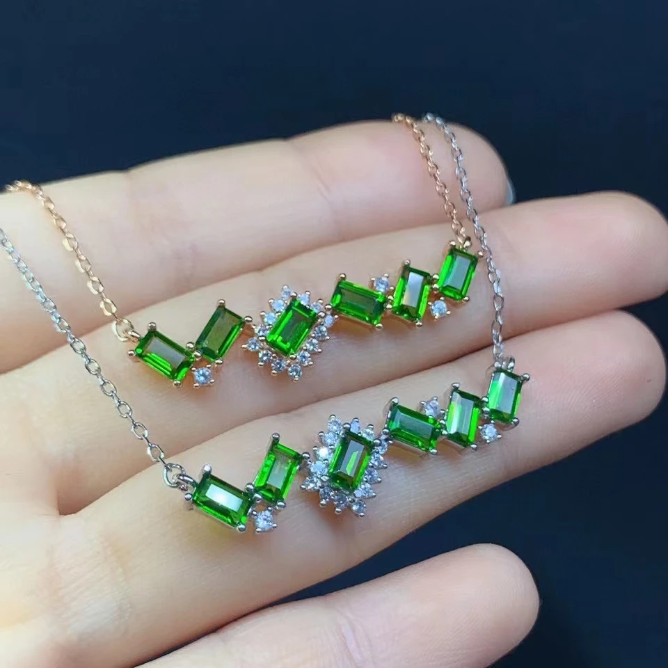 

High-end Jewelry 925 Sterling Silver Natural Gemstone Diopside Ladies Necklace Clavicle Chain Party Wedding Birthday Marry Gift