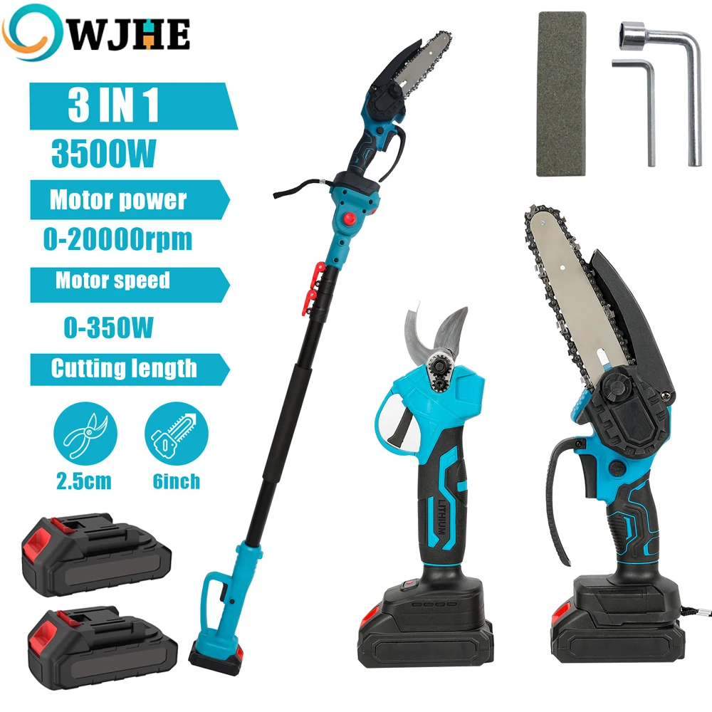 Scie à branches haute puissance sans balais 3500W 6 pouces et sécateur de jardin avec perche télescopique pour batterie Makita 21V