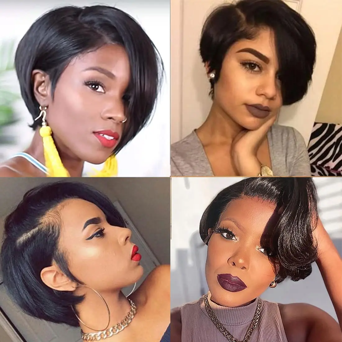 Wig Bob potongan Pixie pendek wig rambut manusia renda depan wig warna hitam alami wig rambut manusia Remy 100% lurus Brasil