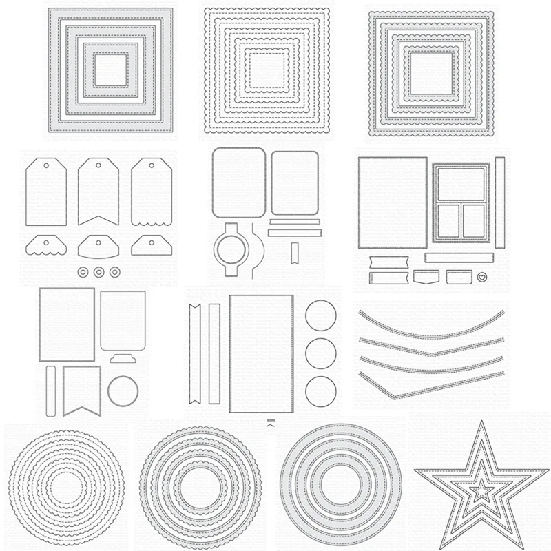 Star Square Edge Square Frames Stitched Basic Edges Circle Tag Builder Blueprints Metal Cutting Dies Stamps Scrapbook Diary DIY