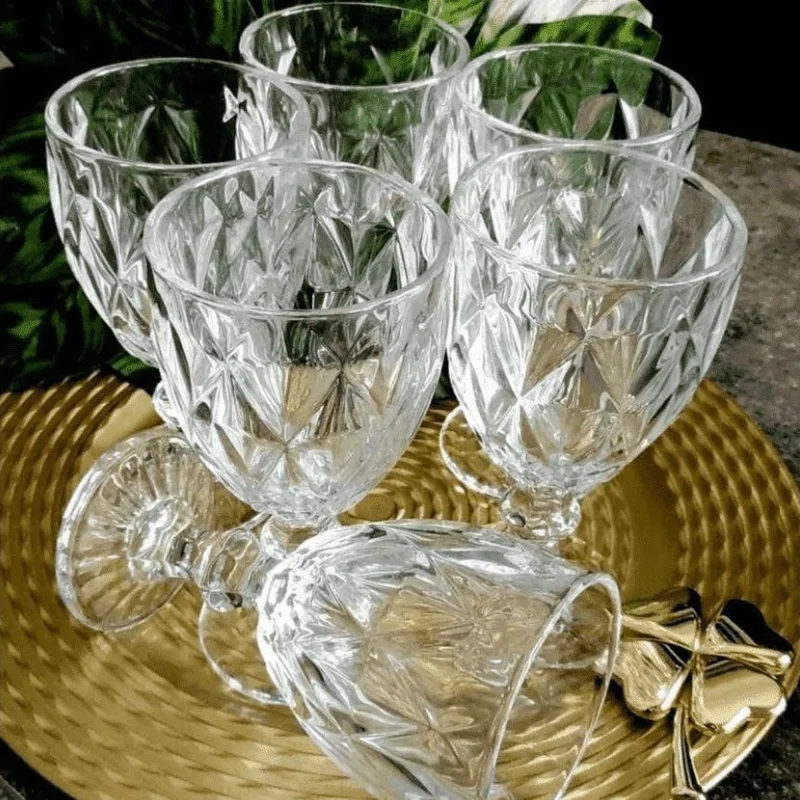 Set of 6 Cups Diamond Glass Cup (Diamond Blue, Diamond Golden, Diamond Smoke, Diamond Transparent, Diamond Brown)