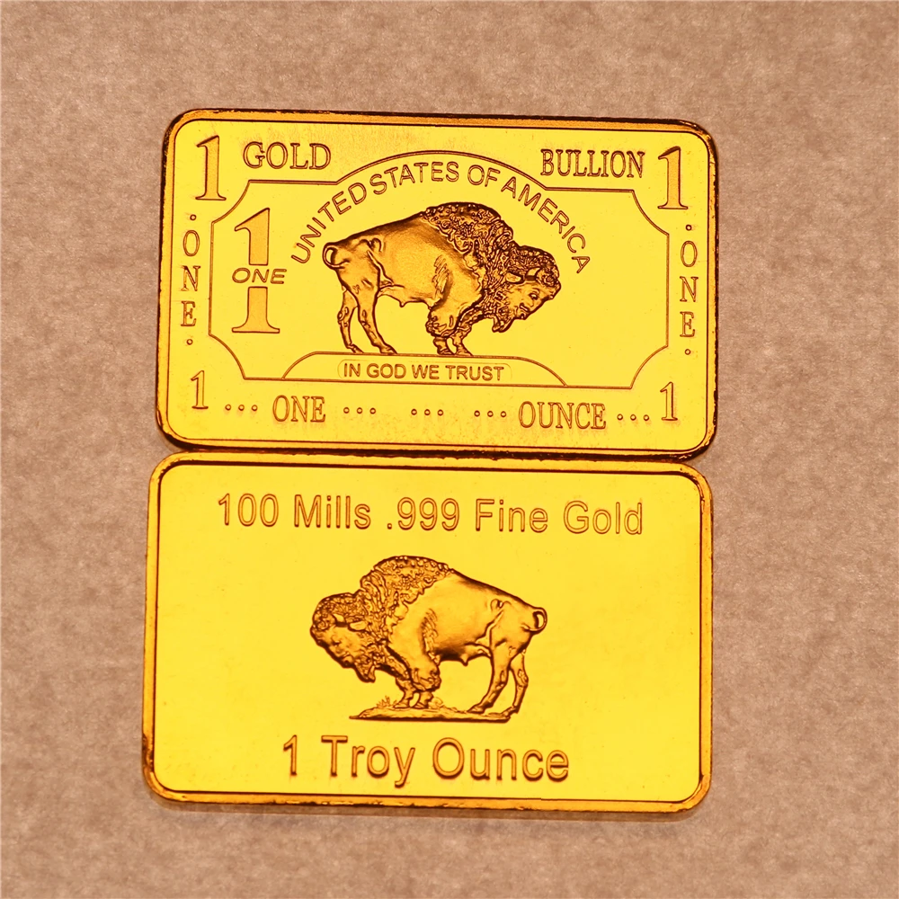 1 oz One Troy Ounce USA American Buffalo Copper Gold  Bar Ingot Metal Art Collection